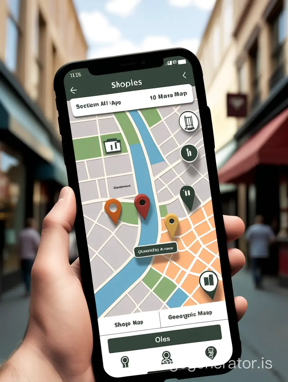 an app that displays the shops in a specific area on a geographic map