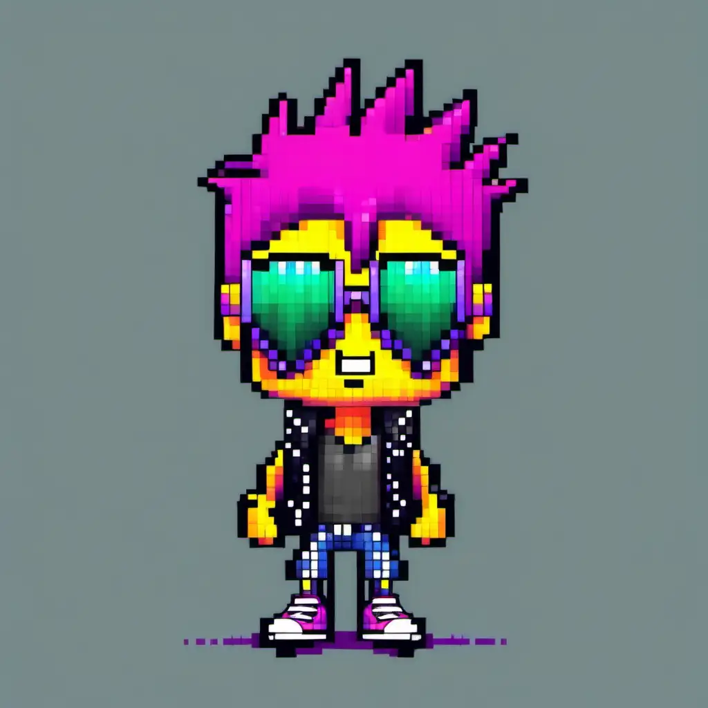 Colorful Punk Character with Pixelated Glasses