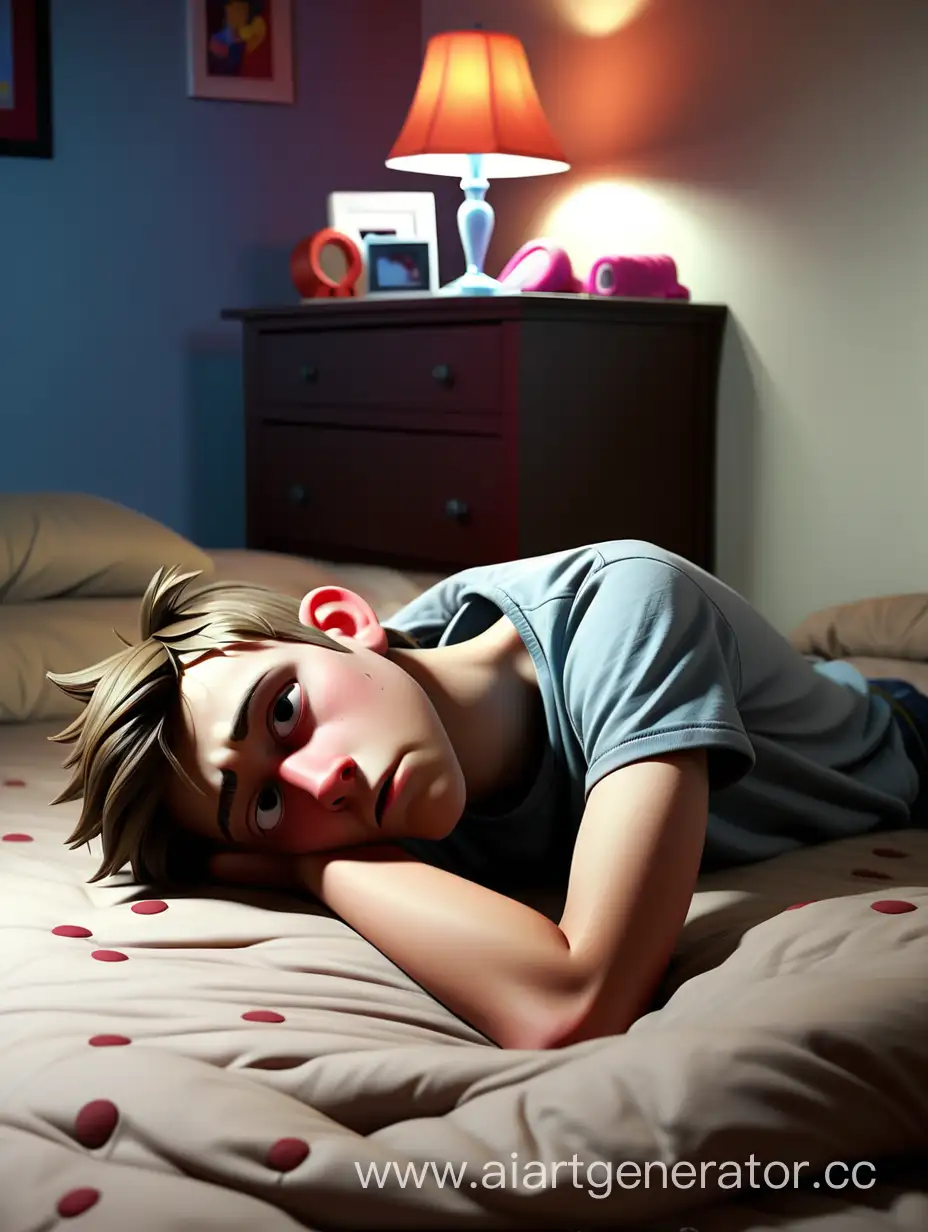Одиноко лежащий подросток на постели