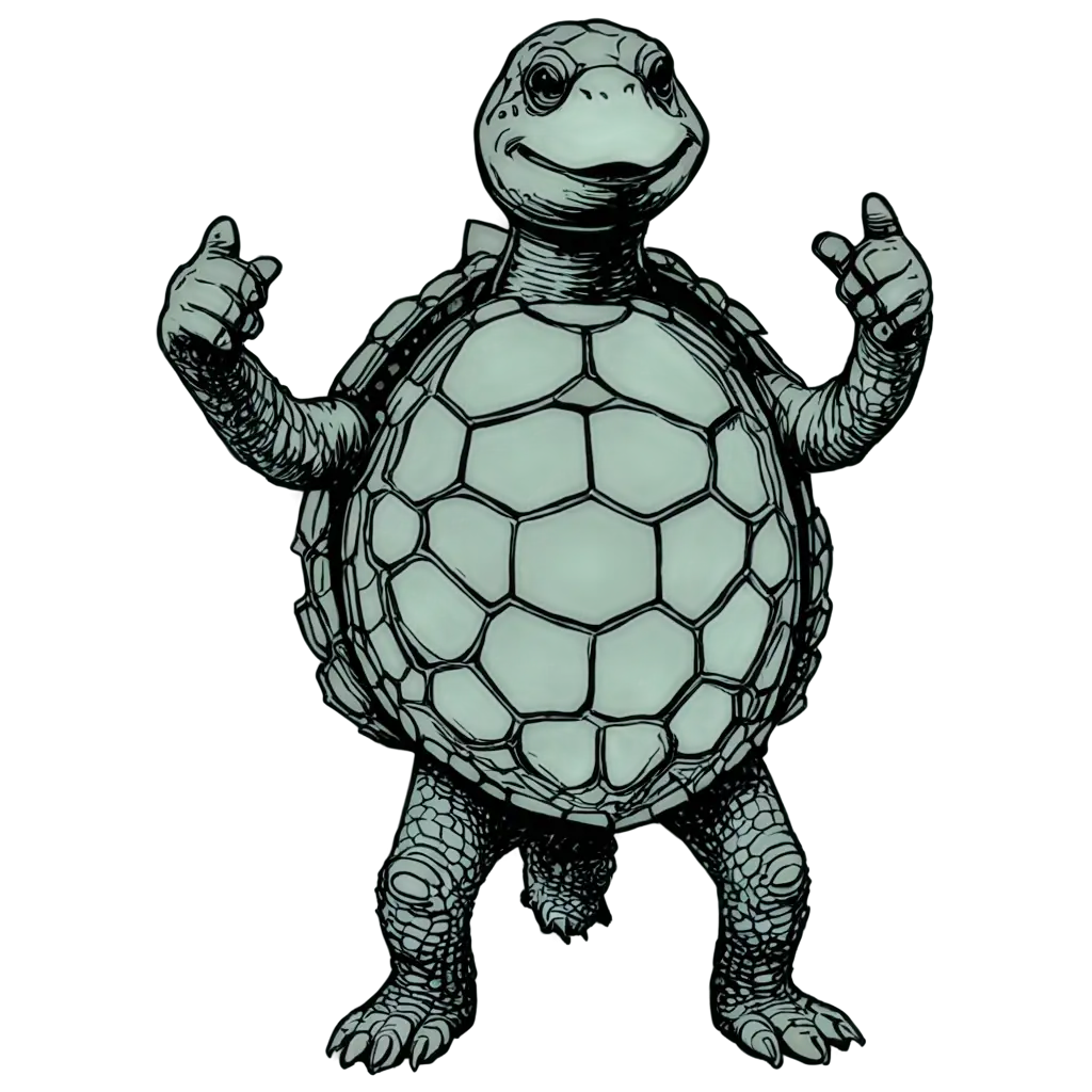 stand turtle sketch with thumbs up hand