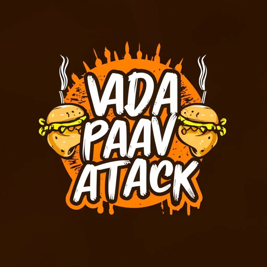 logo, Vada, with the text "Vada Paav Attack", typography, be used in Restaurant industry