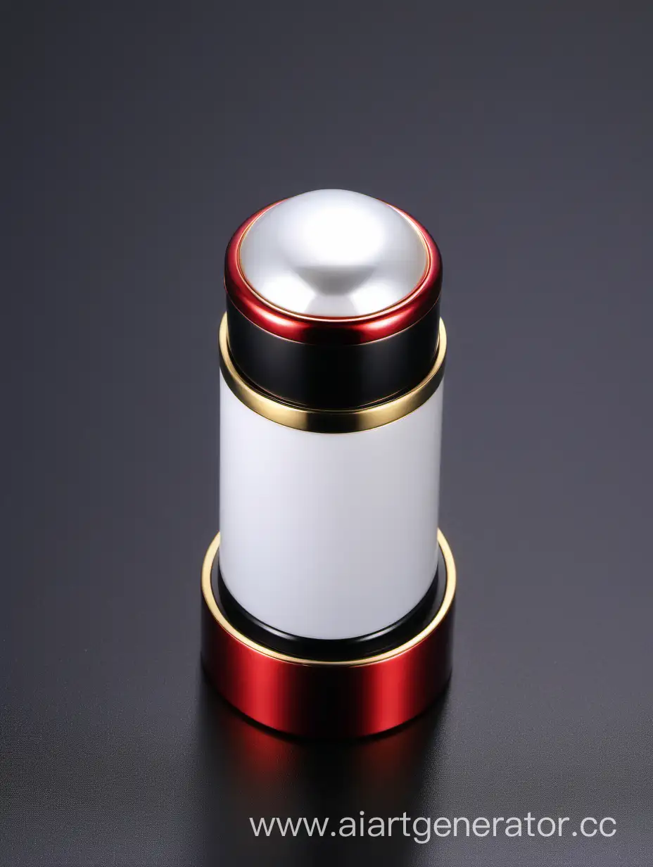 Zamac-Perfume-Ornamental-Long-Cap-in-Pearl-White-and-Black-with-Matt-Red-and-Gold-Lines