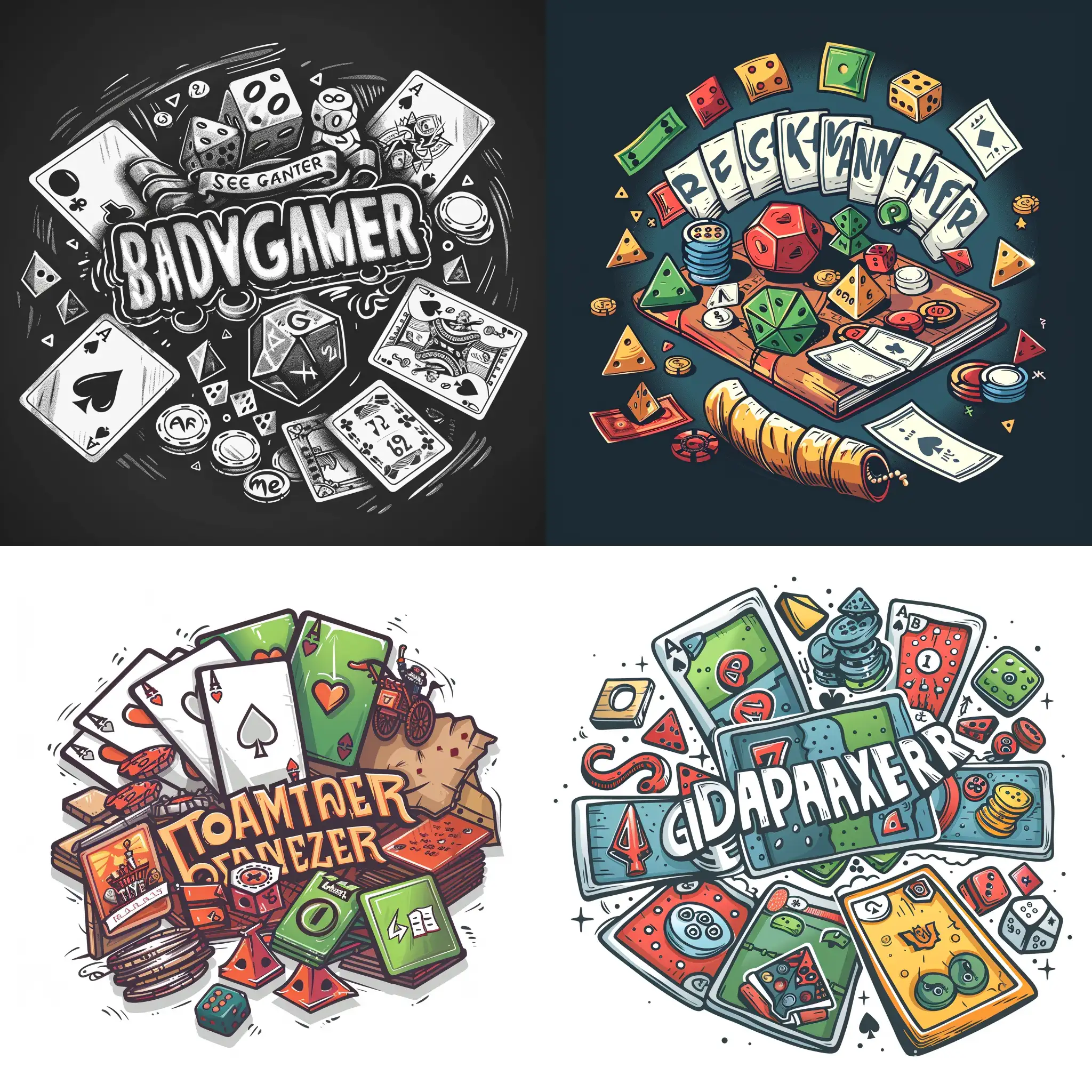 Board-Game-Elements-Logo-Design-with-Dice-Cards-and-Miniatures