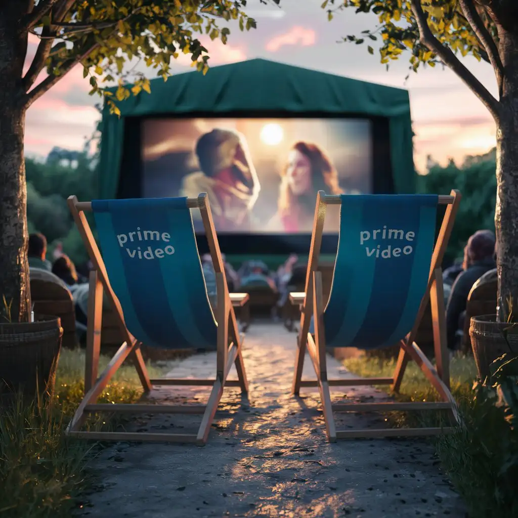Prime Video branded deck chairs in outdoor cinema
