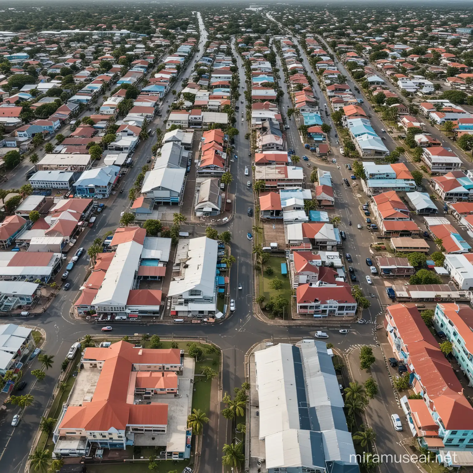 CloseUp Aerial View of Paramaribo Center