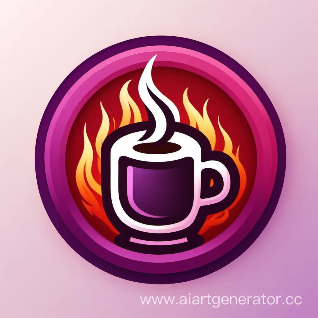 circle icon with purple and red fire and coffee