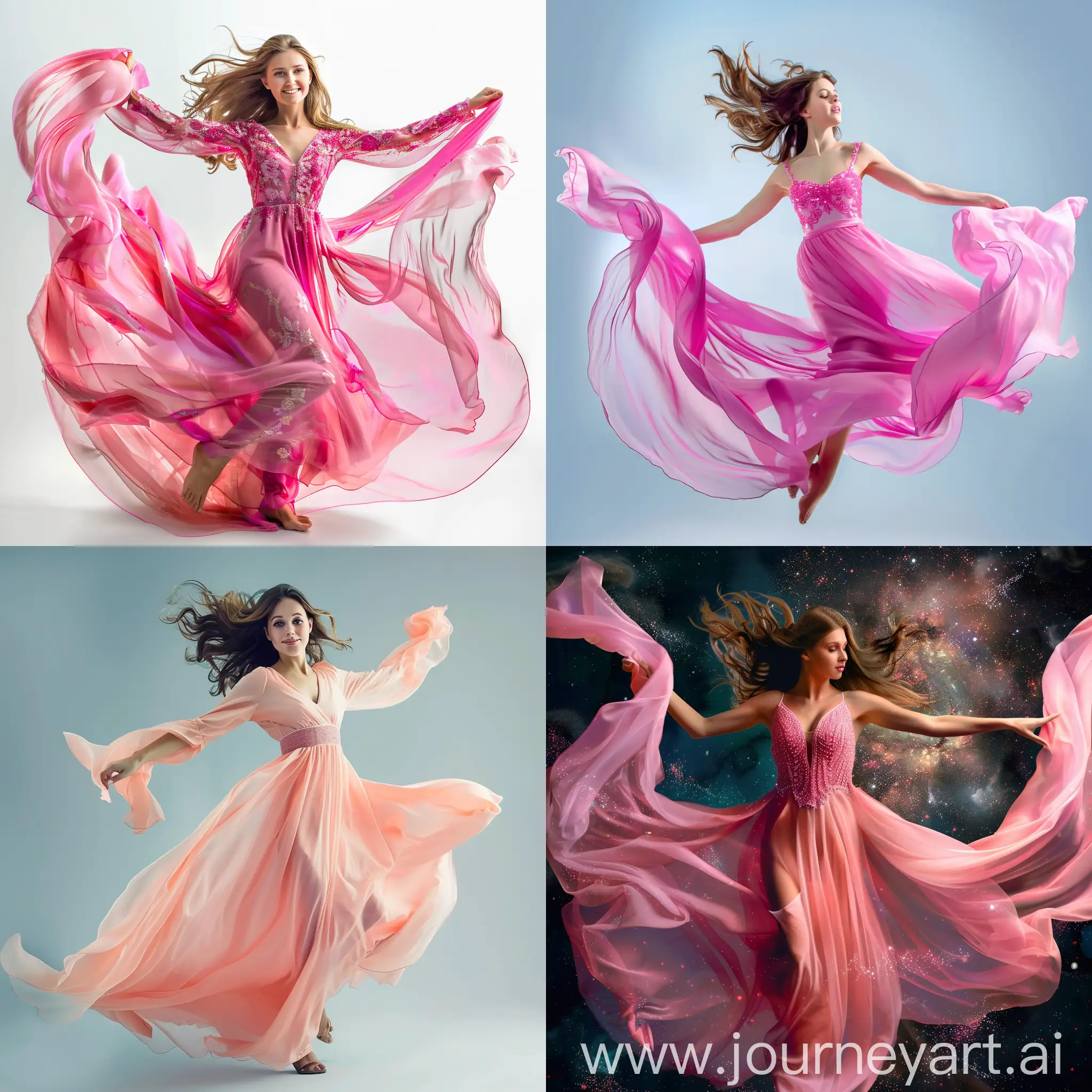 full shot of Woman Beauty Fashion Dress, Girl In Flying pink Fluttering Gown stock photo