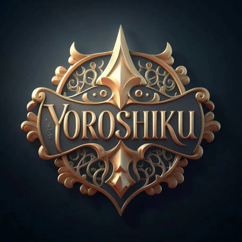 logo, clean sign logo with wording: YOROSHIKU,  3d render, typography, majestic, fantasy, intricate, elegant, realistic proportions, highly detailed, dark fantasy, photo, cinematic, transparent background, HQ, concept art, ray tracing, smooth, sharp focus, cinematic lighting, illustration, intricate background, Epic Cinematic Text Effect, creative logo design art, logo by Tomasz Biernat, with the text "YOROSHIKU", typography