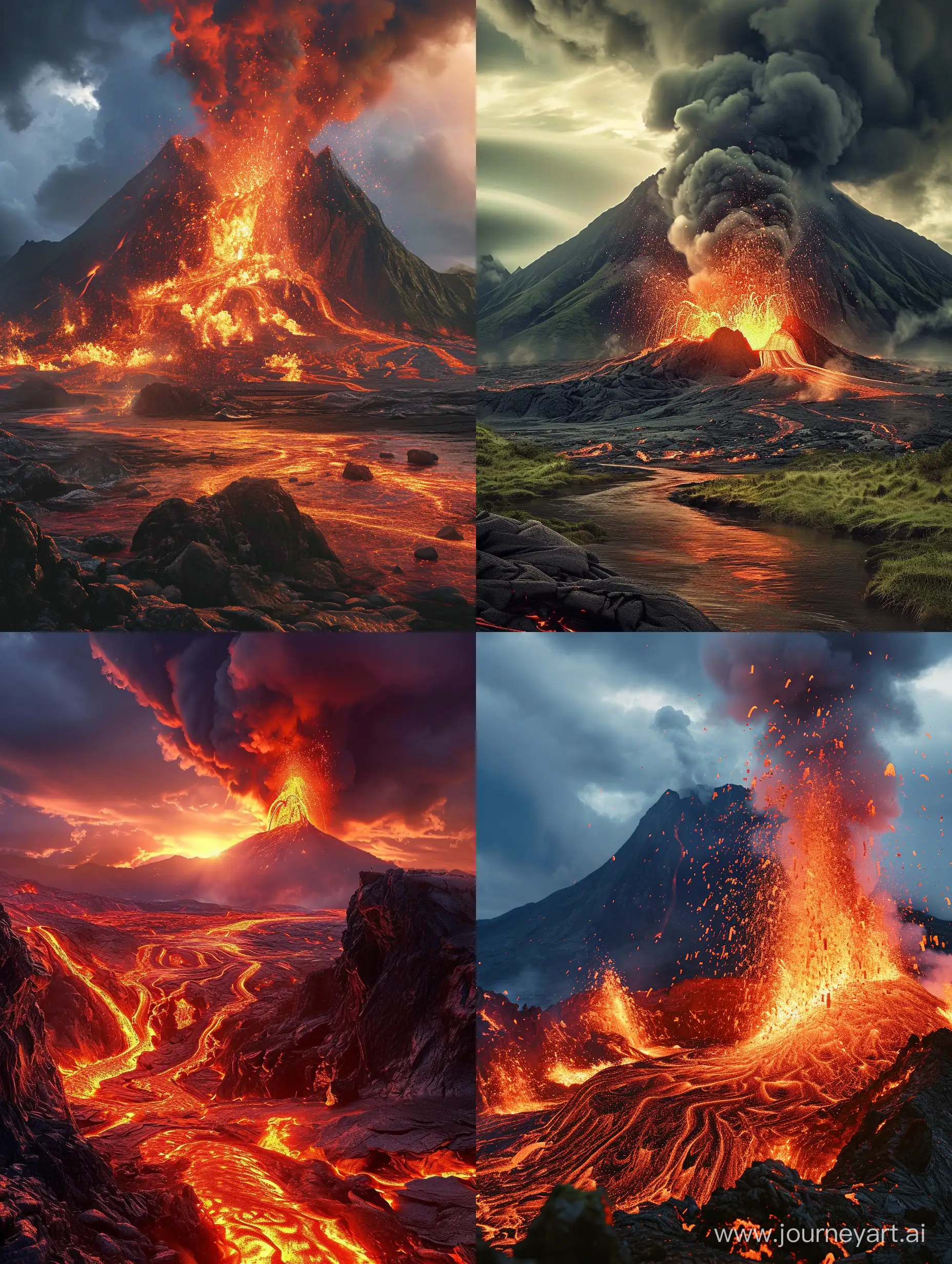 Vulcano in eruzione con scenario fantadtico