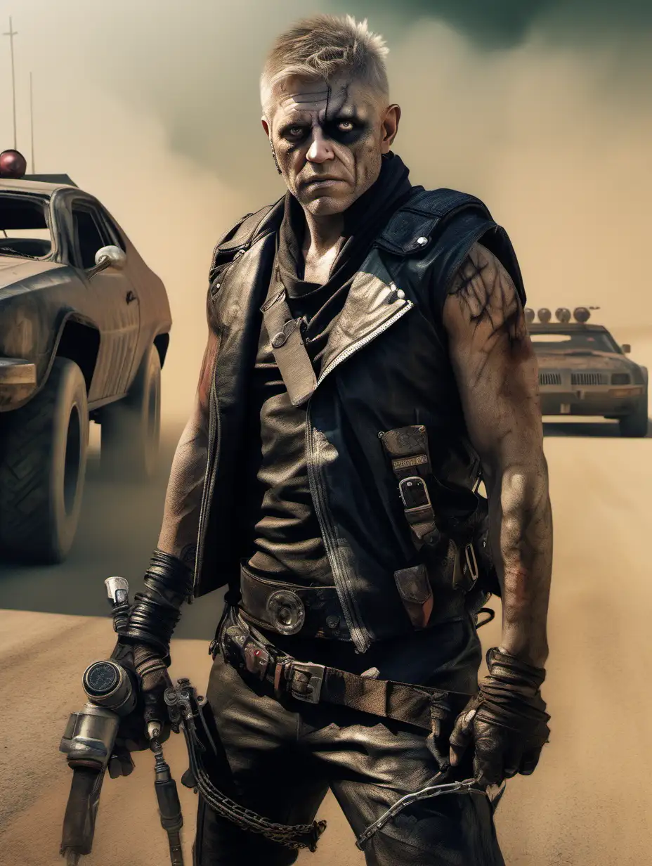 Robert Fico as a Mad Max character full punk and crazy 4k extremely photorealistic, uhd 4k highly detailed, ((ethereal lighting, ultra-high res.photorealistic:.1.4, (high detailed skin:1.2), 8k uhd, dslr, high quality, film grain, Fujifilm XT3,(masterpiece) (best quality) (detailed) (cinematic lighting) (sharp focus) (intricate)