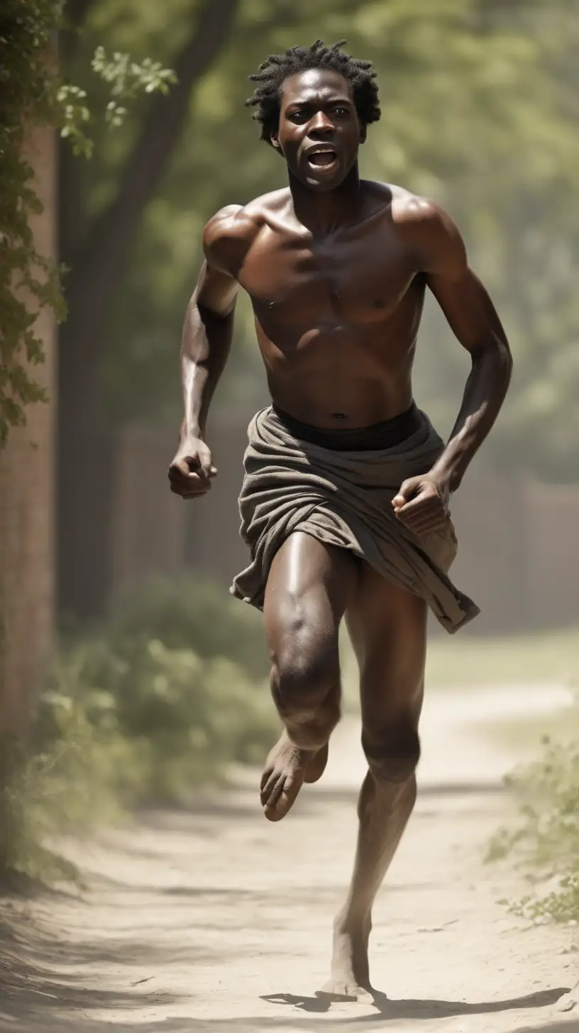 Escaping Freedom 1800s Black Male Slave Fleeing Shirtless