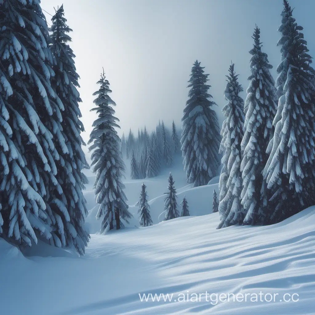 Serene-Winter-Landscape-with-SnowCovered-Spruce-Trees