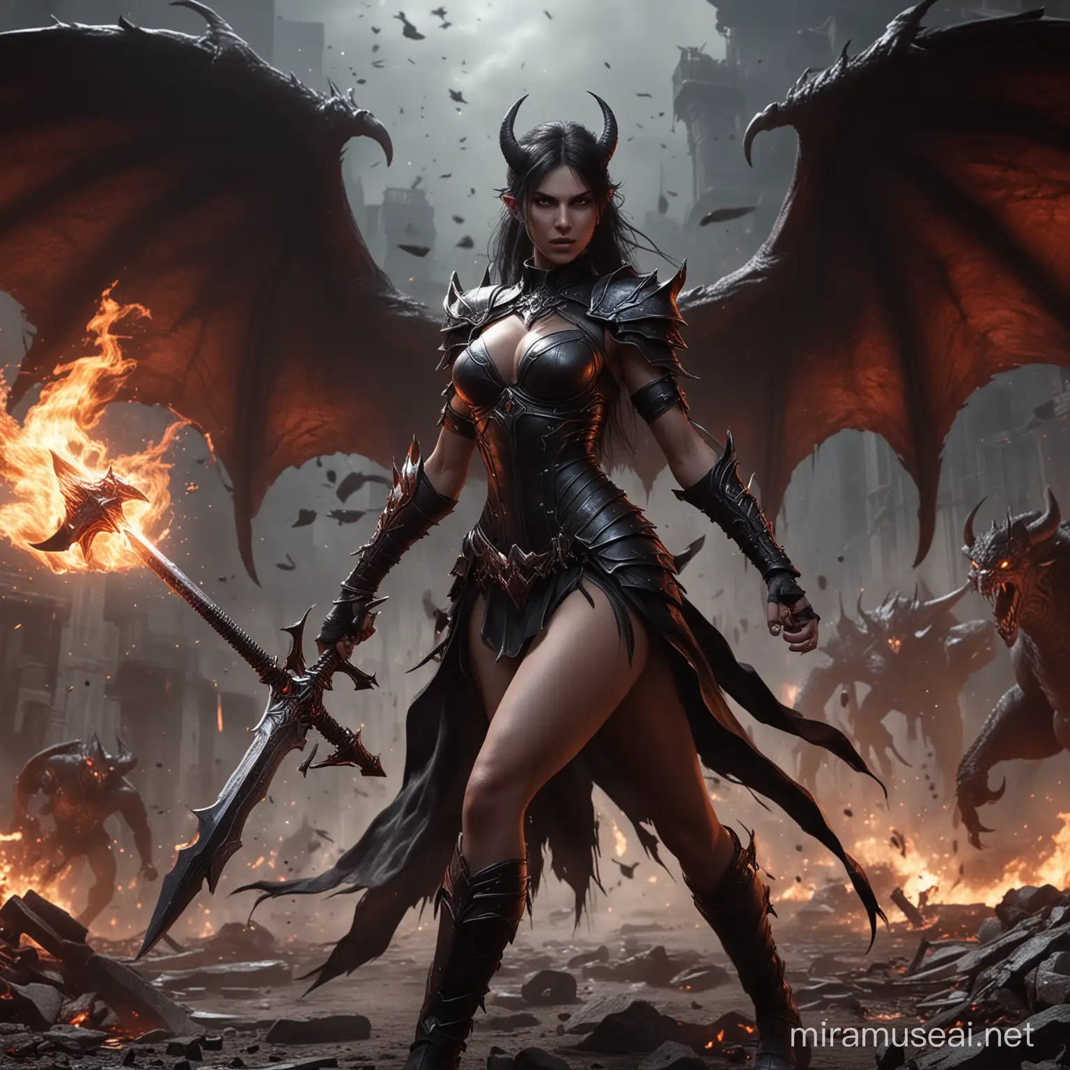 Epic Battle of a Hot and Gorgeous Female Daemon in a Dark Fantasy World