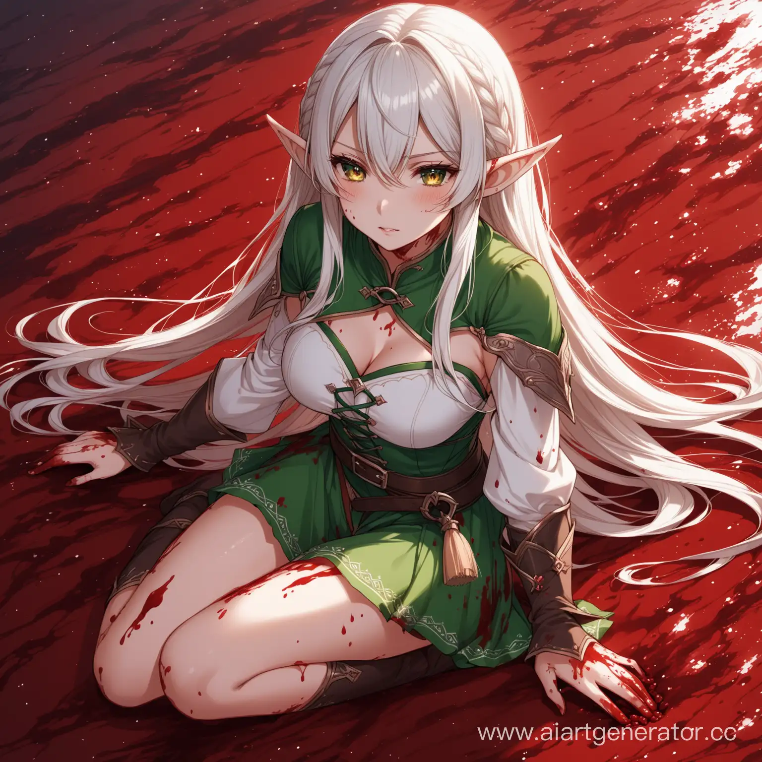 fantasy anime girl elf, blood everywhere