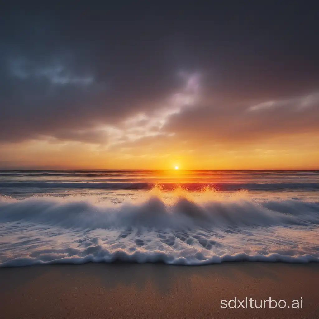 Tranquil-Sunrise-Beach-Scene-with-Crashing-Waves