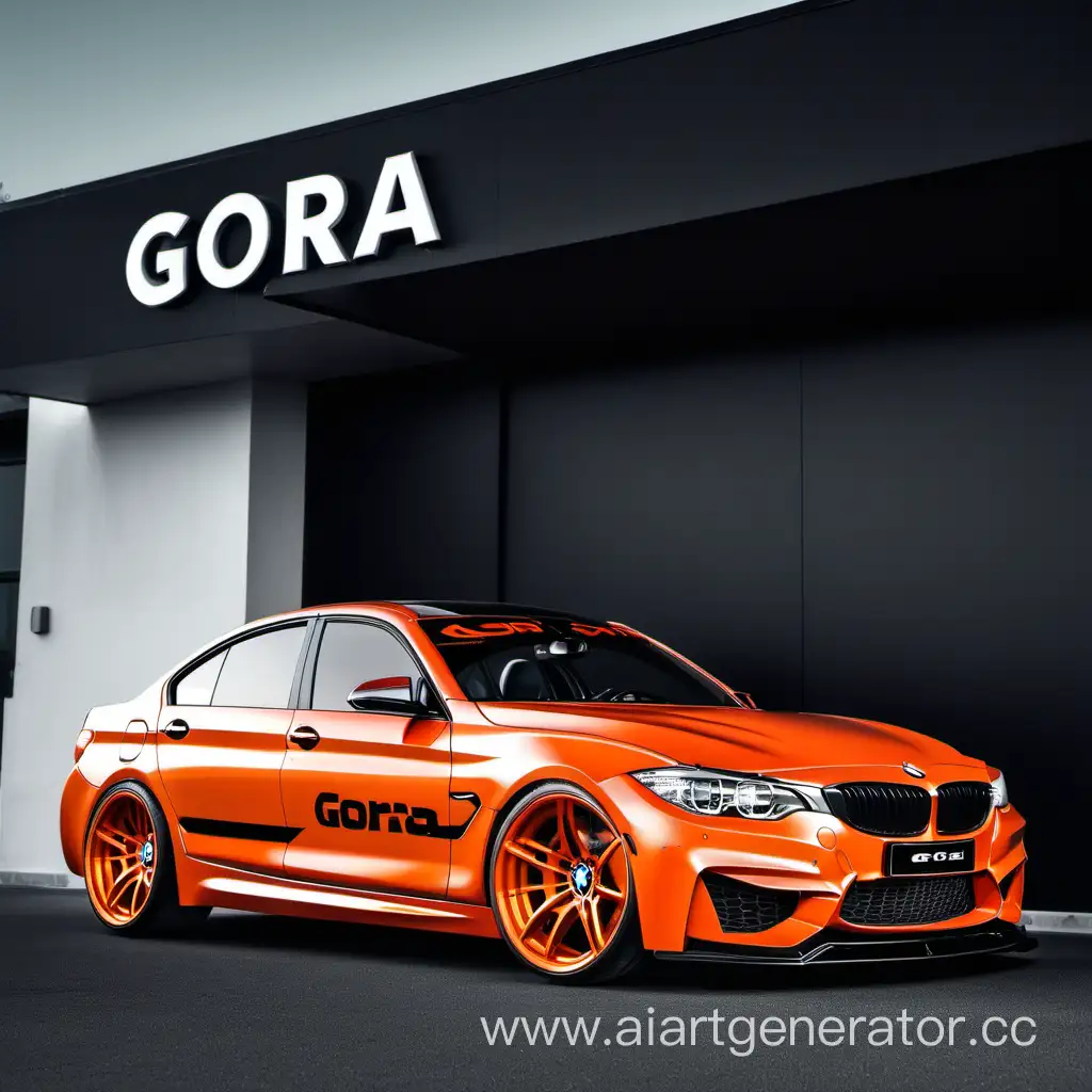 Sleek-GORA-Logoadorned-Orange-BMW-with-Stylish-Black-Rims