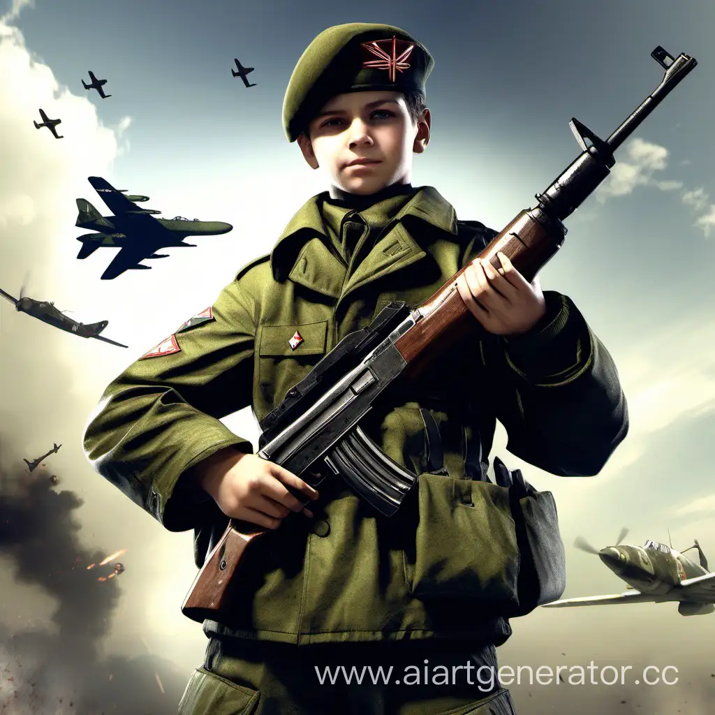 Вар Тандер, мальчик в военной форме с автоматом калашникова