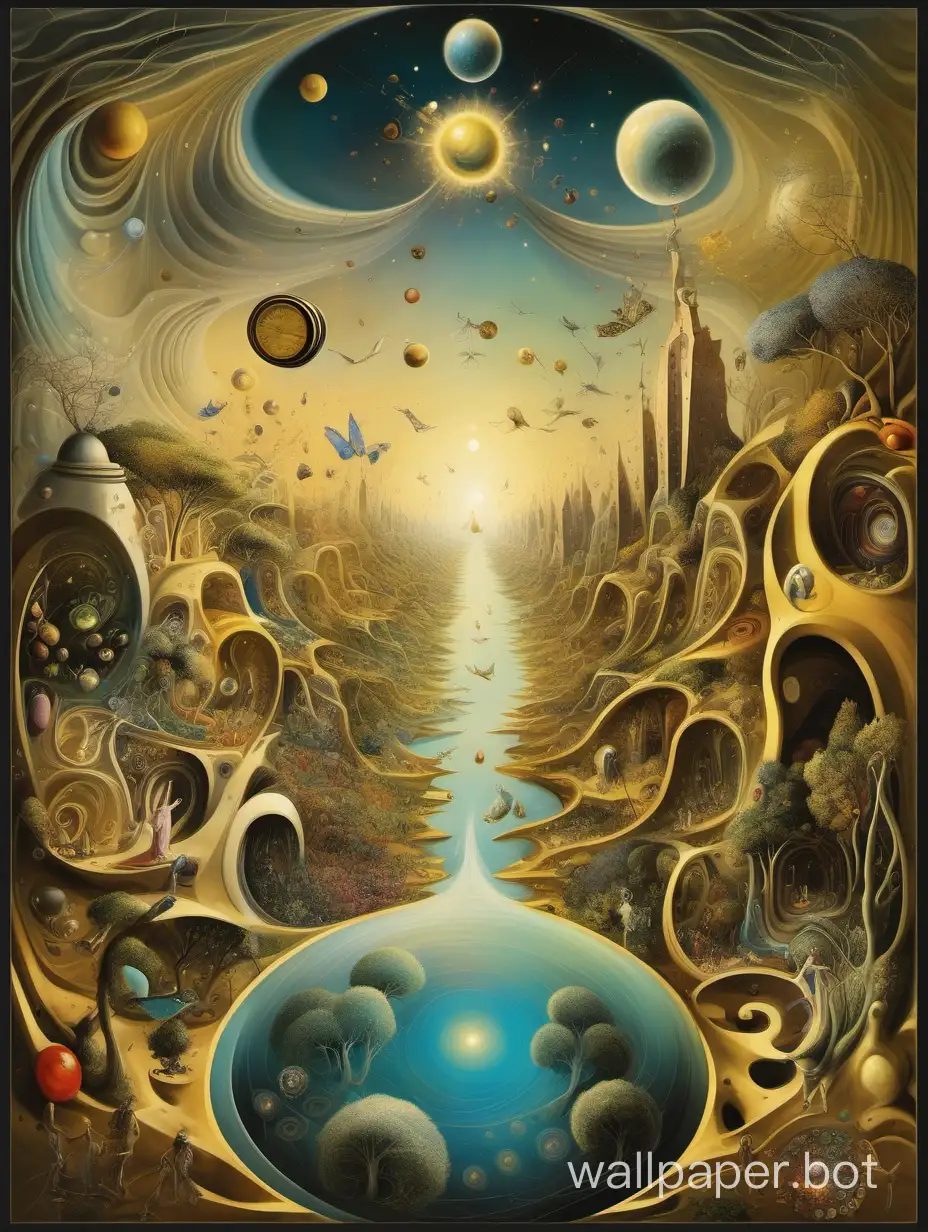 magic of life, joy, happiness, rebirth, nature, website page in the style of Salvador Dalí