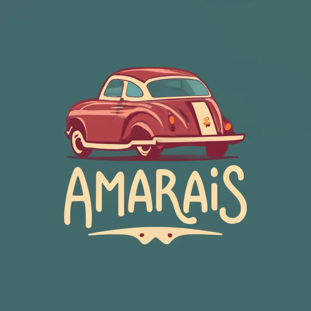 logo, old car, simple art, aesthetics automotive, with the text "Amarais", typography, be used in Automotive industry