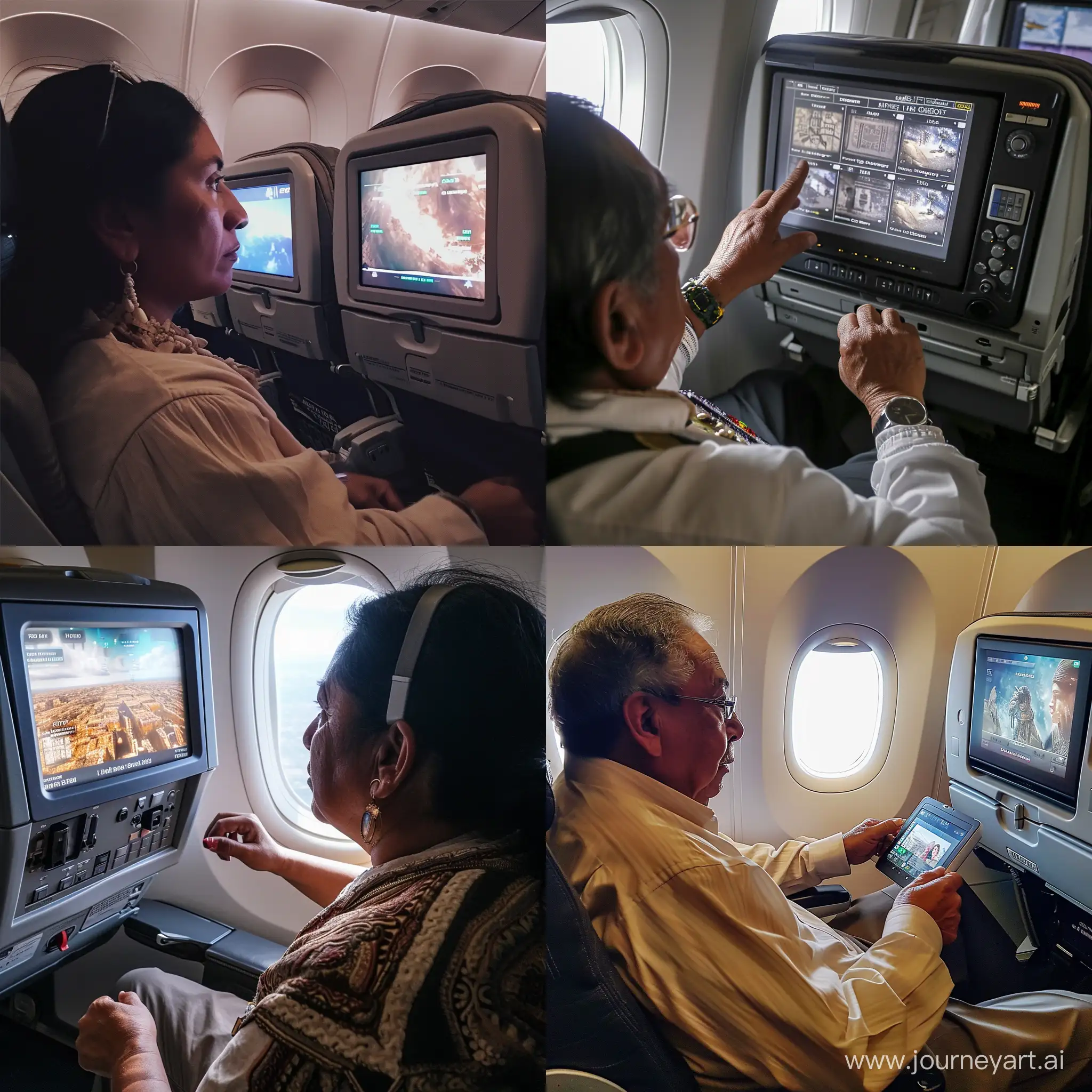 Мексиканец археолог летит в самолете и смотрит в телесистему боинг