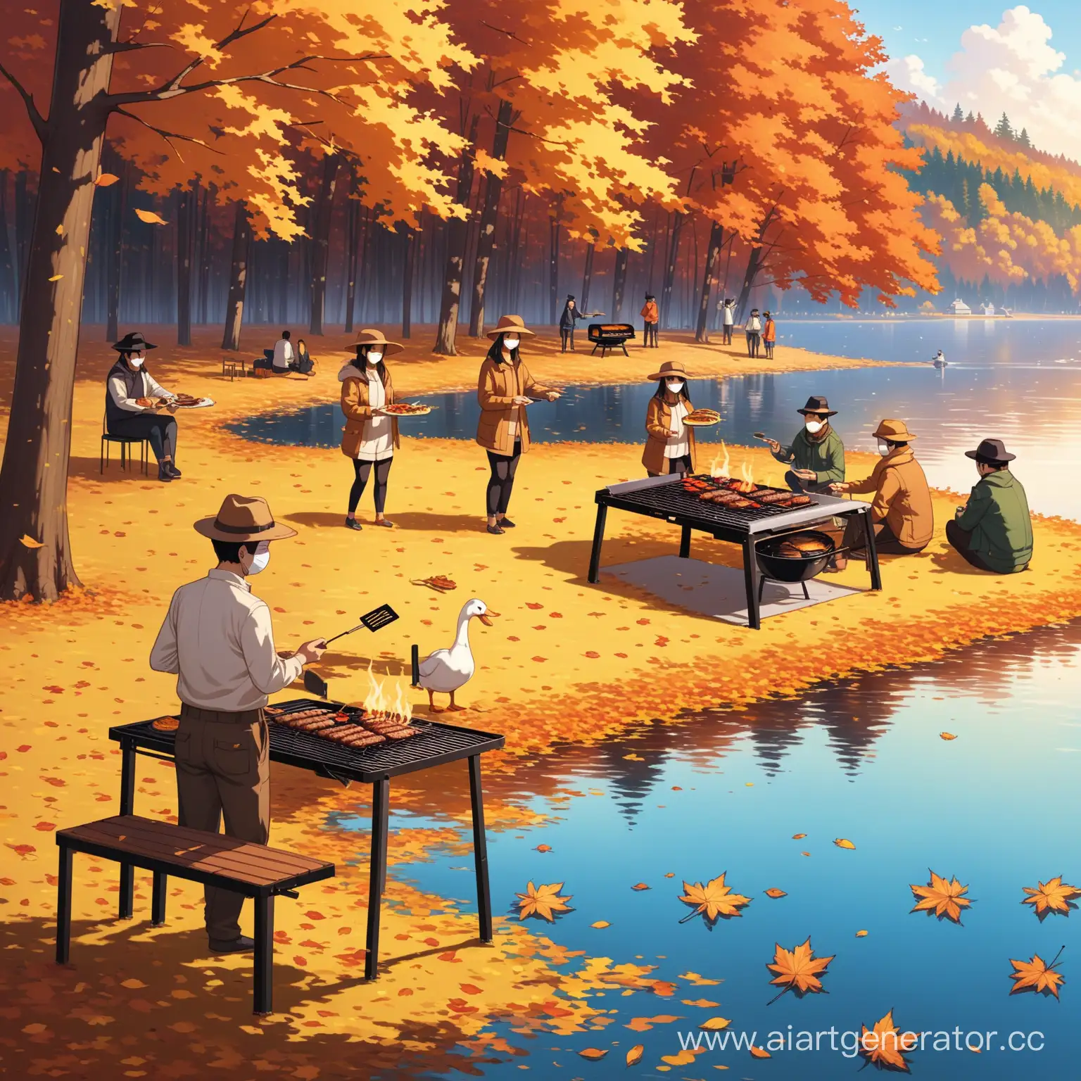 Autumn-Lakeside-BBQ-Gathering-Around-the-Grill-with-Friends-and-Nature