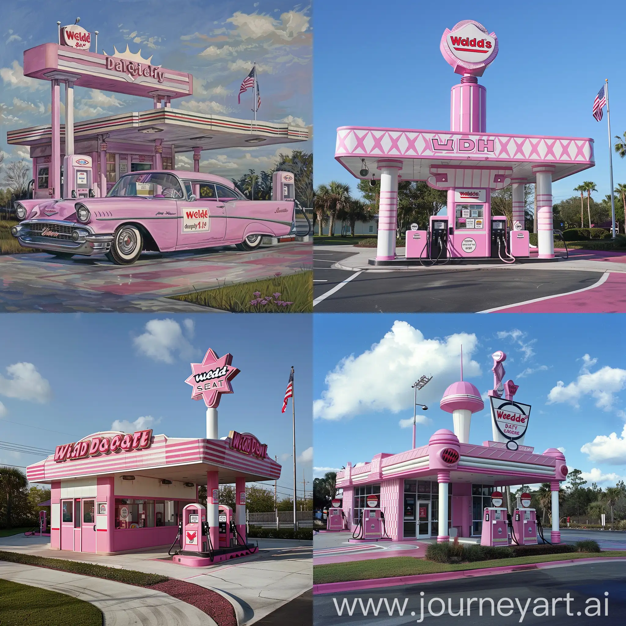 Vibrant-Pink-Gas-Station-Scene-in-Wendy-Daytona-Retro-Nostalgia-and-Modern-Convenience