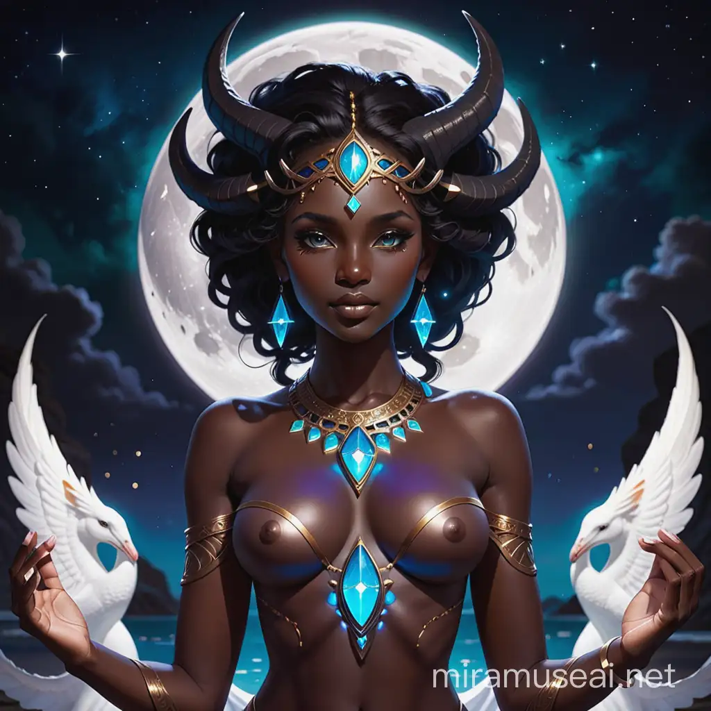 Dark Skin Night Goddess in Enigmatic Atmosphere