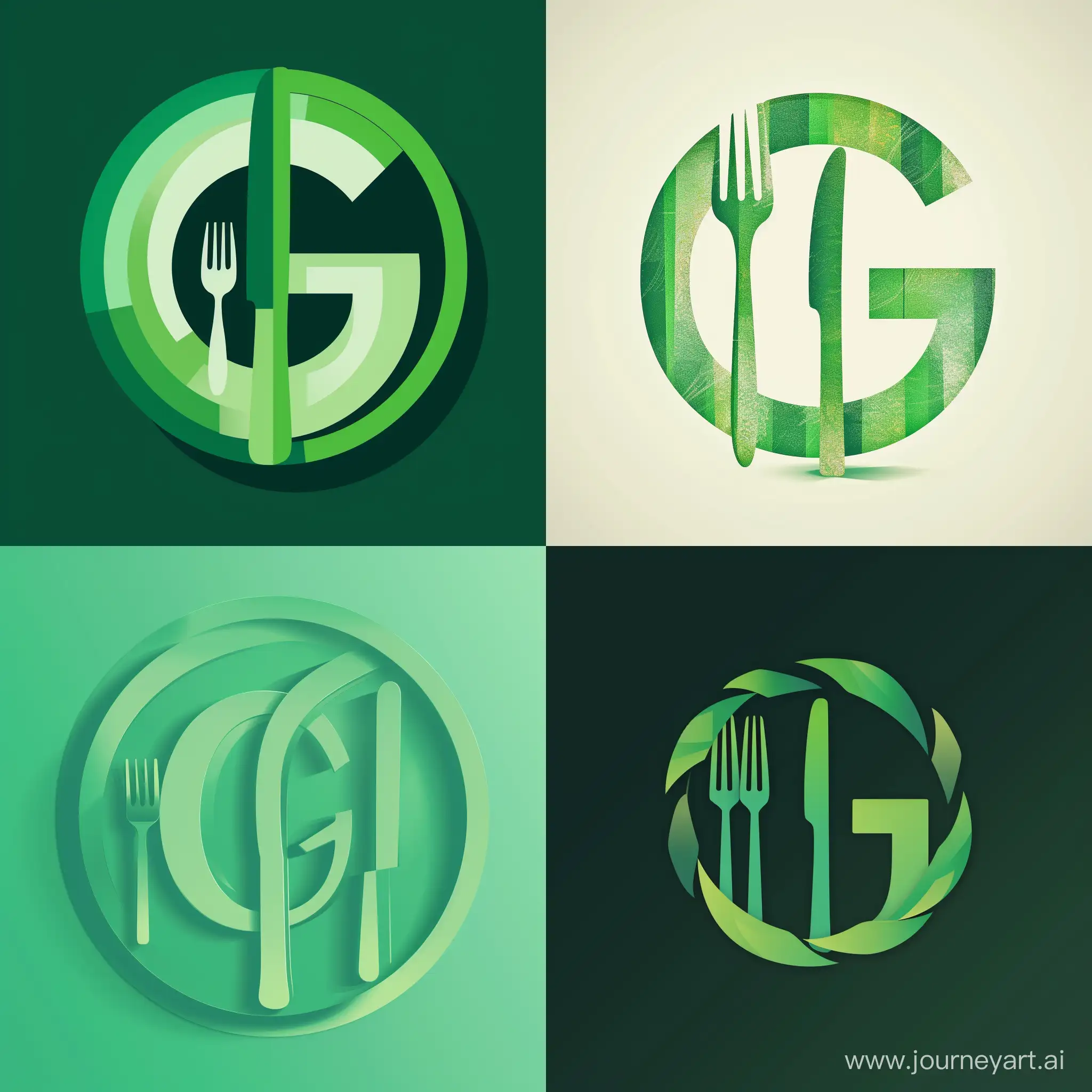 (overlapping I and G in a circular pattern), (fresh green color), (subtle fork and knife integration), (clean lines), (gradient effect)