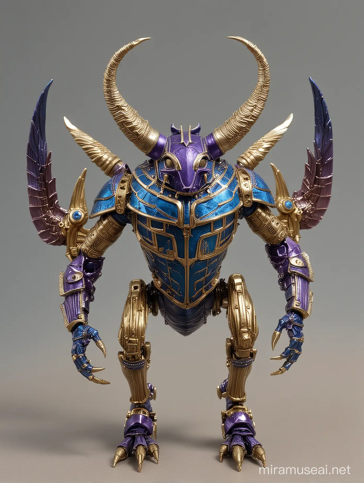 scarab beetle army, gold, blue and purple, silver legs, armored horns