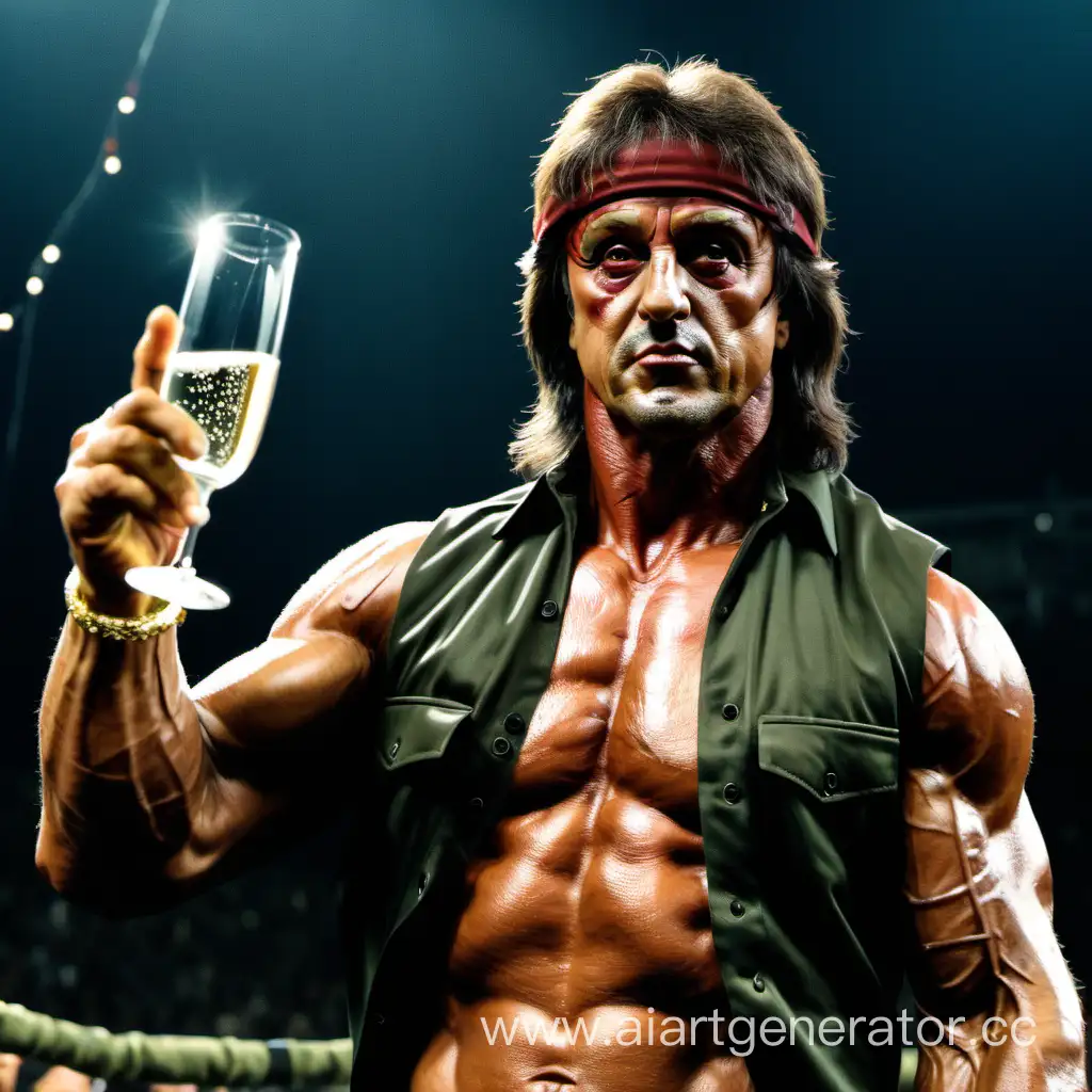 Rambo raises his champagne glass