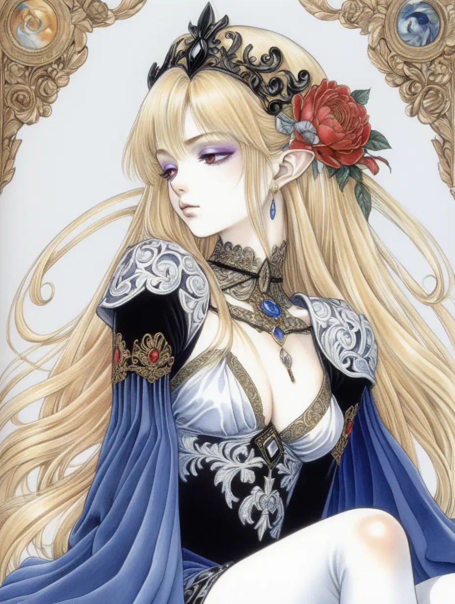 Melancholic Gothic Anime Girl with Baroque Motifs in Aerial Perspective