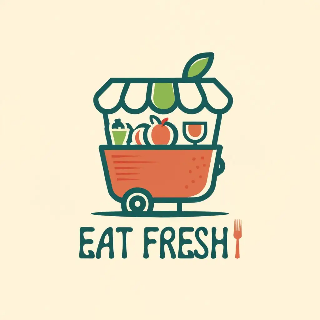 a logo design,with the text "Eat Fresh", main symbol:a food cart/an apple,Moderate,clear background