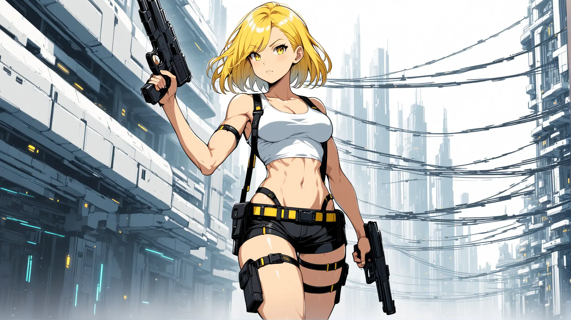 Futuristic Heroine with Handguns in Urban Setting