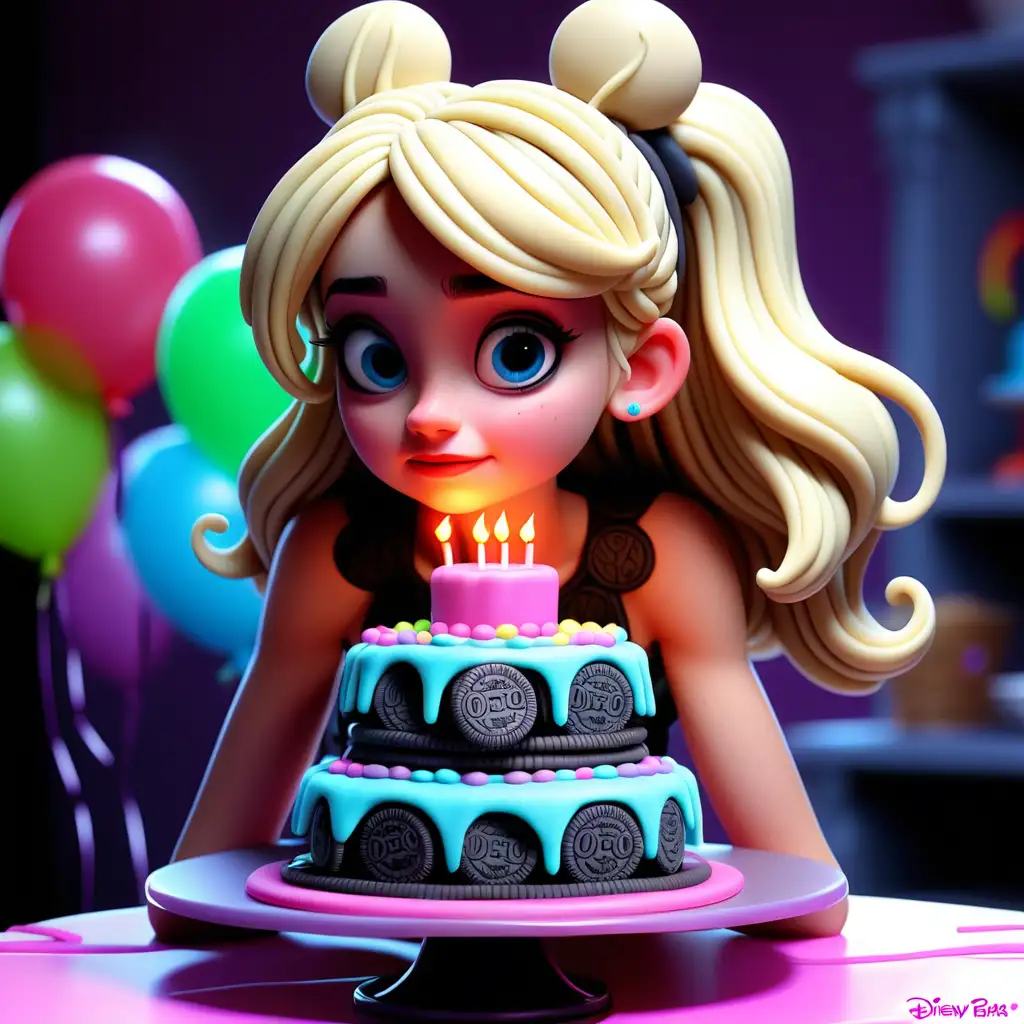 birthday cake, blonde oreo, girl, dress, disney, neon