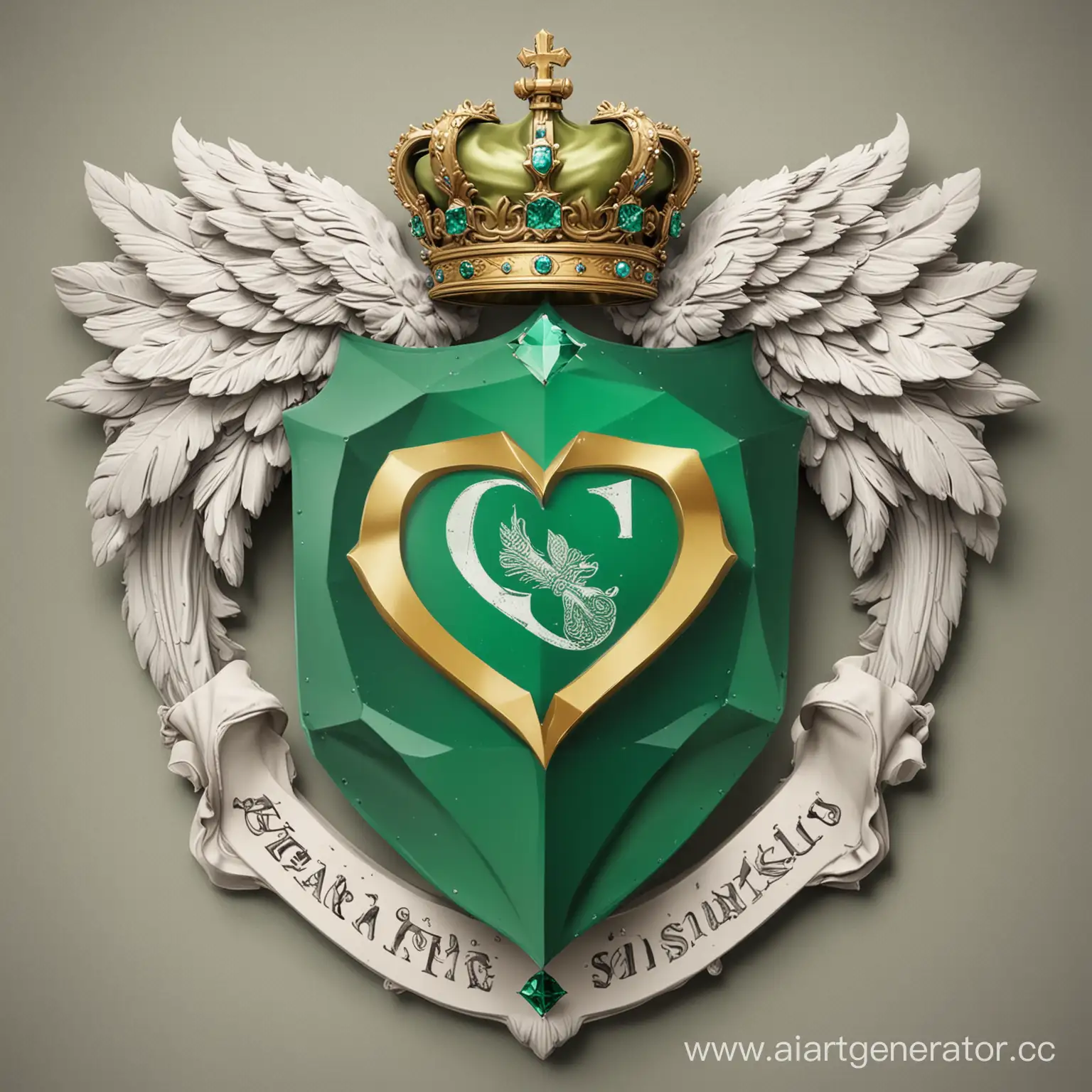 Герб для города в котором цениться наука и просвещение, на гербе изображен зеленый бриллиант со знаком вопроса и крыльями 