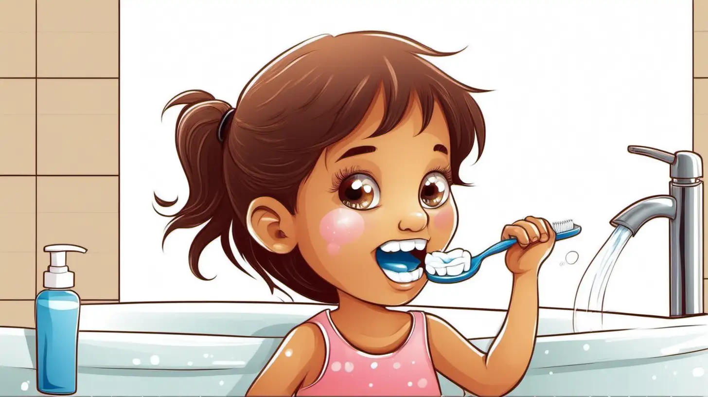ıllustrate one children brushing her teeth