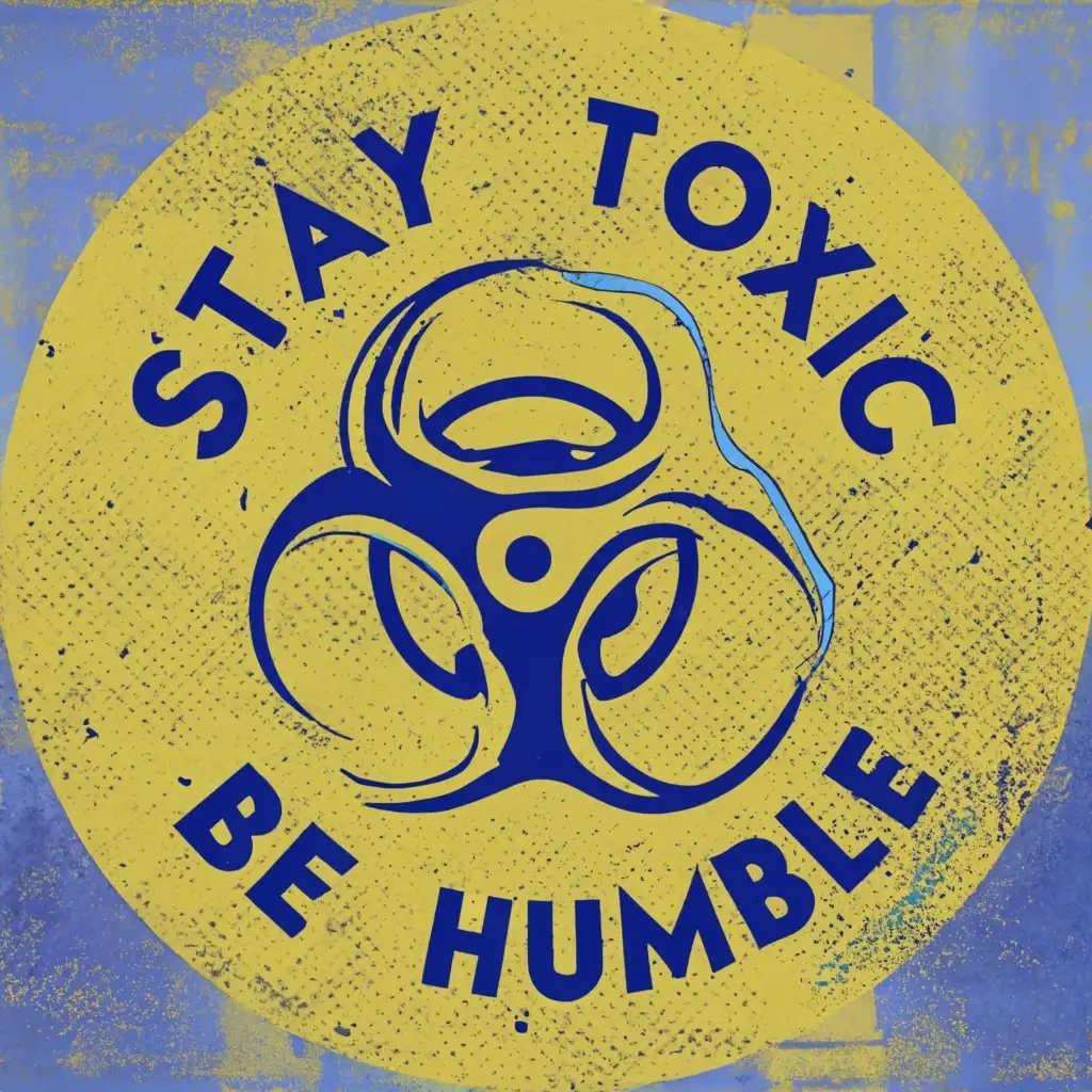 logo, hazardous, with the text "Stay Toxic Be Humble", typography