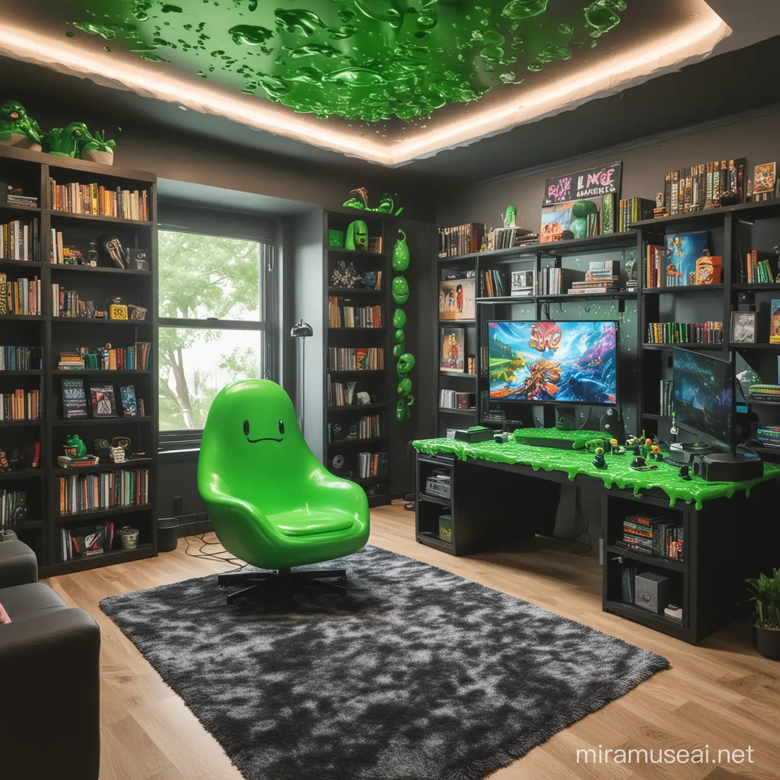Vibrant Gaming Room Featuring Playful Slime Creations