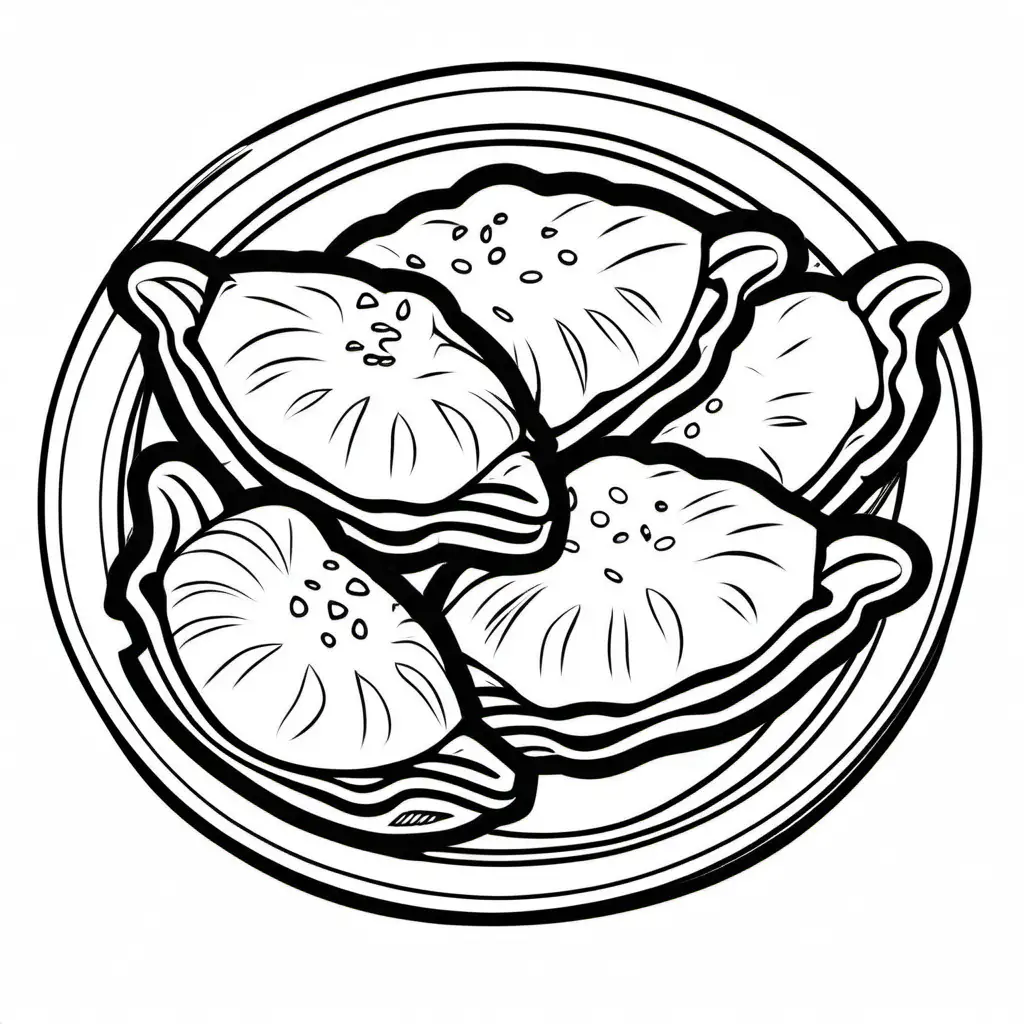 Empanadas bold line and easy , Coloring Page, black and white, line art, white background, Simplicity, Ample White Space. The background of the coloring page is plain white to make it easy for young children to color within the lines. The outlines of all the subjects are easy to distinguish, making it simple for kids to color without too much difficulty