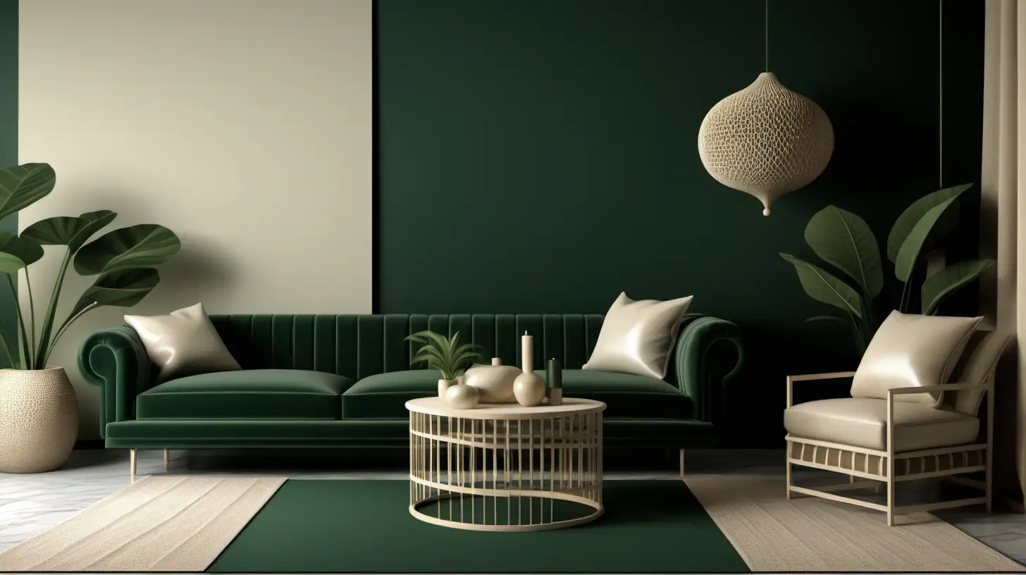 home decor in beige and dark greens colours
