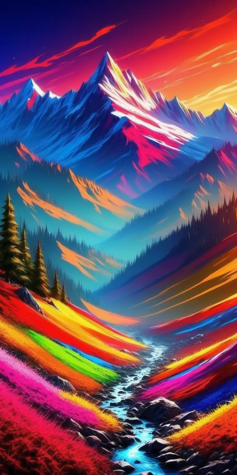 Vibrant Mountain Landscape with Dazzling Colors
