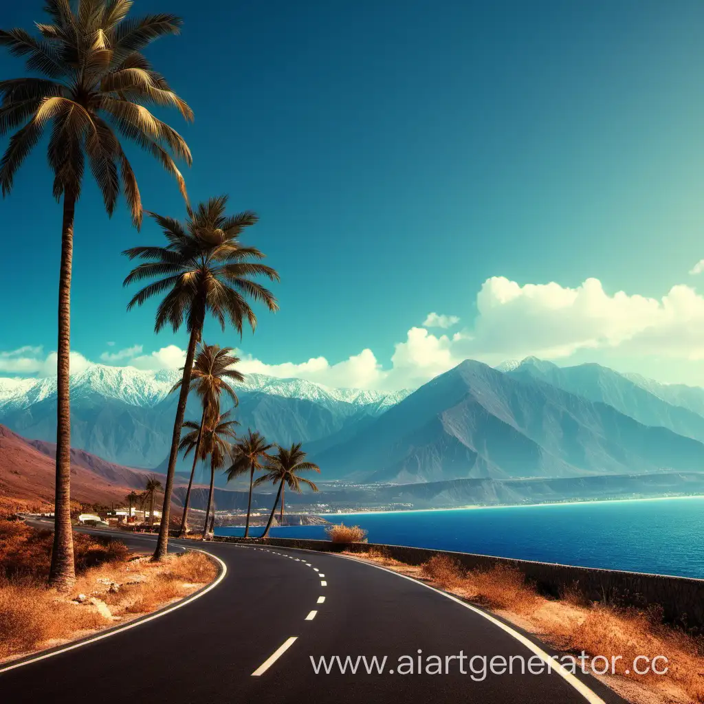 Scenic-Coastal-Drive-with-Mountain-Views-and-Palm-Trees