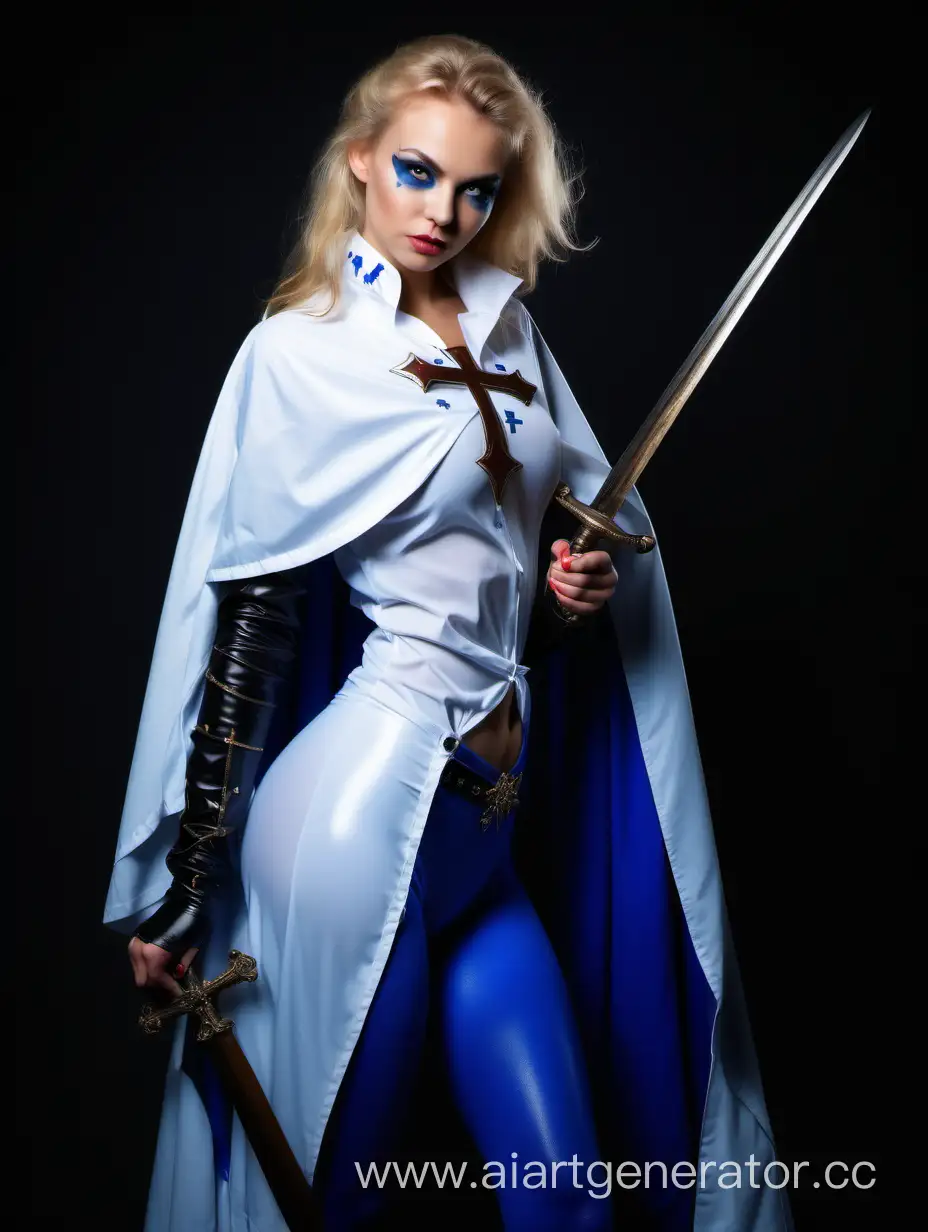 Russian-Blonde-Musketeer-in-Body-Paint-and-Latex-Tights-with-Rapier