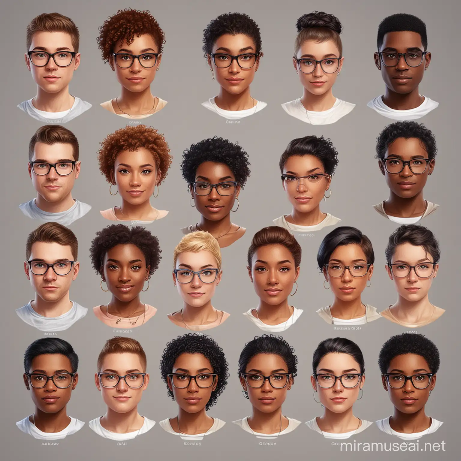 Crie 04 avatares que serão a imagem de consultores virtuais de um produto digital. Contemple diversidade de orientação sexual e raça