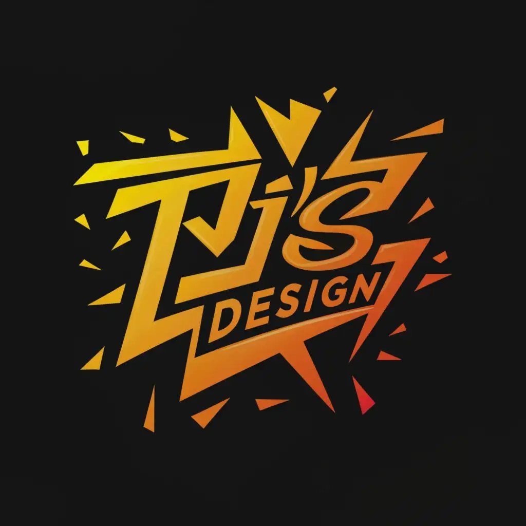 a logo design,with the text "TJS design", main symbol:In jagged graphittiti lettering