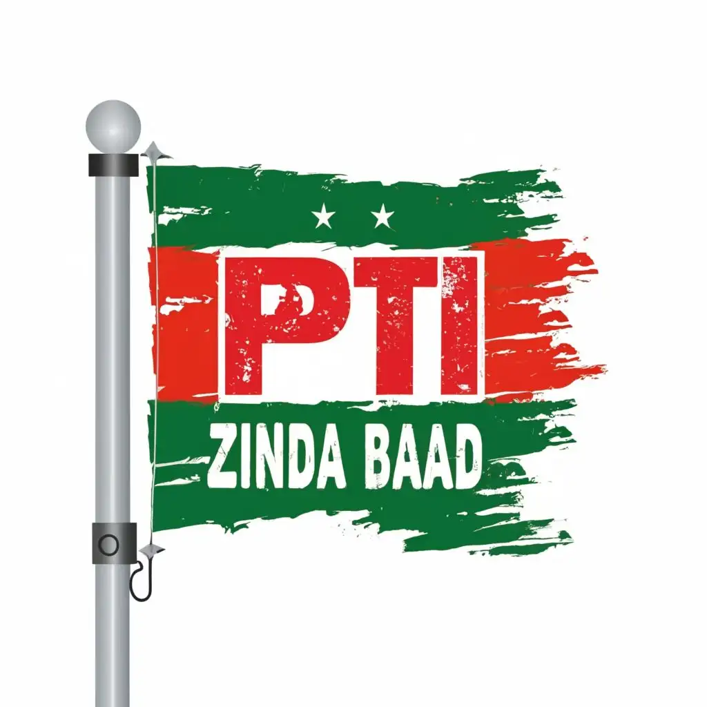 logo, Flag with green and red colour, with the text "PTI zinda baad", typography, be used in Legal industry