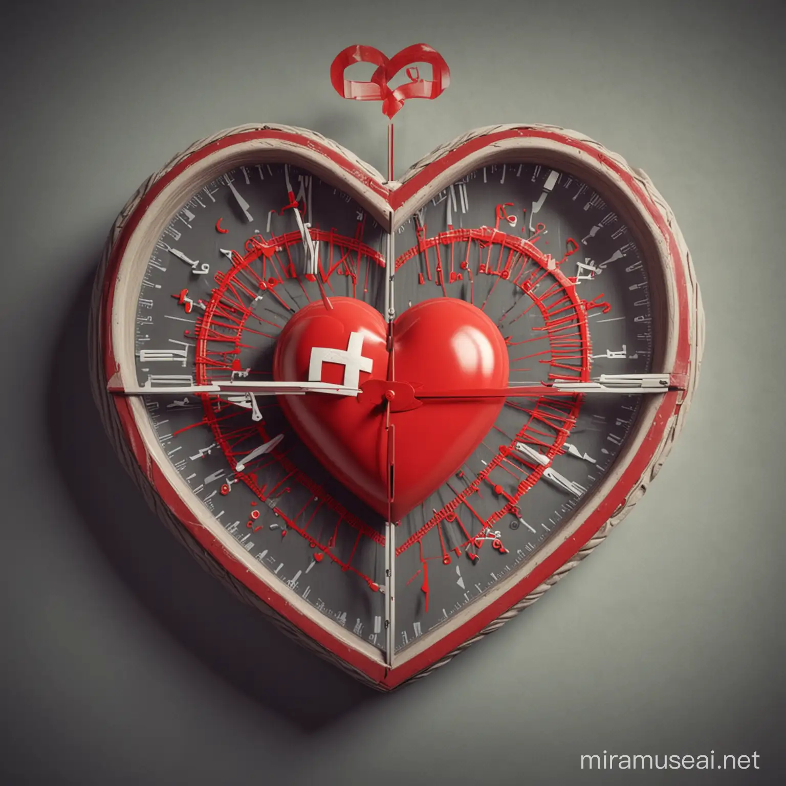 有一个显示分秒时钟，有一个红心和心电波形重合，有一个红十字，寓意争分夺秒抢救生命