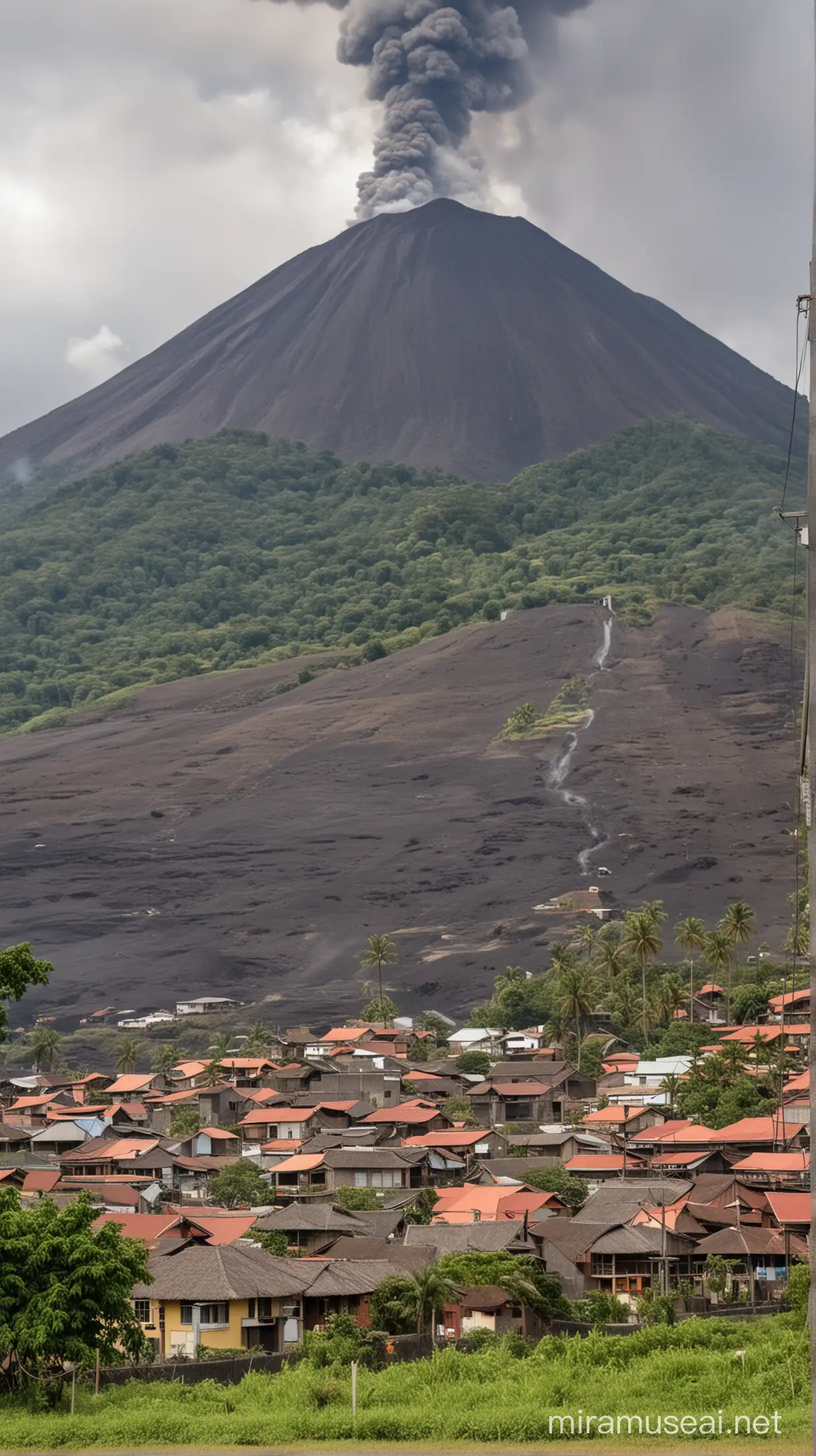 village close to an active volcano