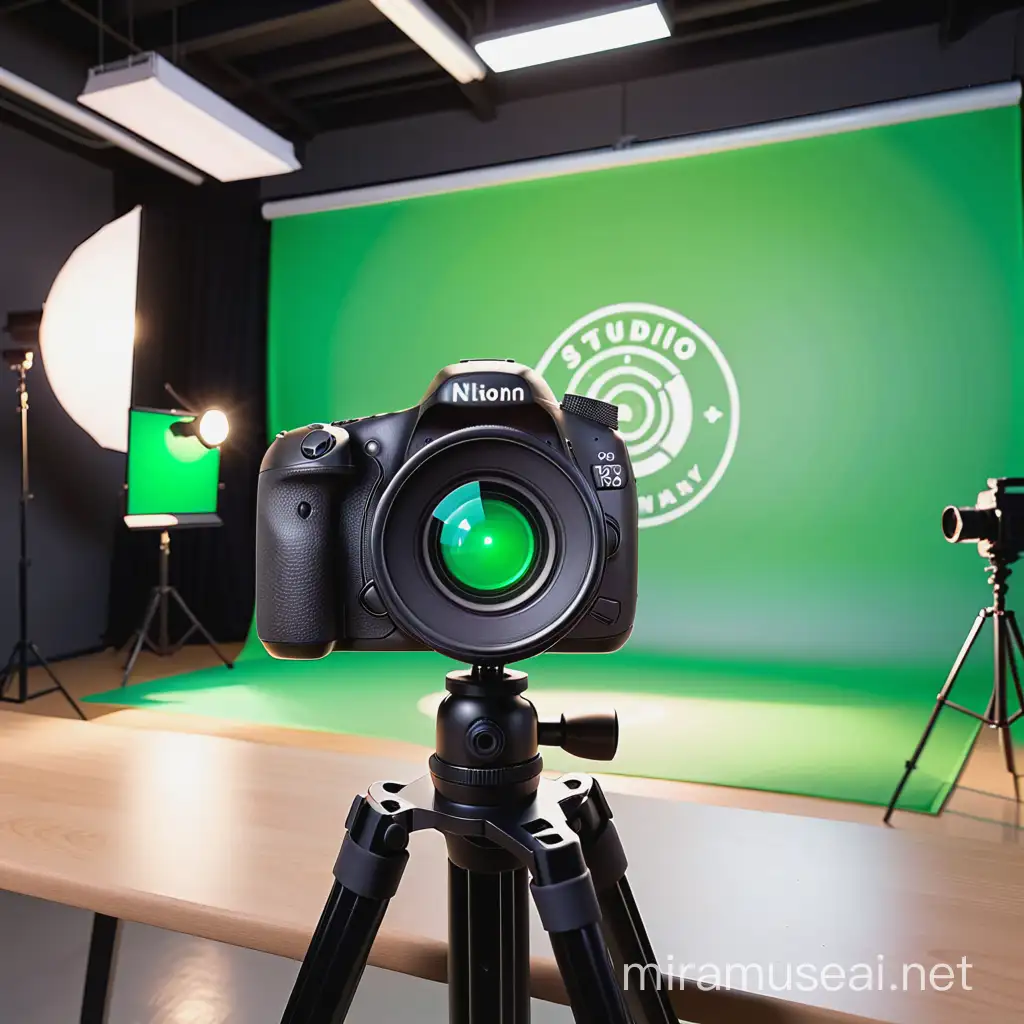 logo for studio activity in classroom with camera and green screen
