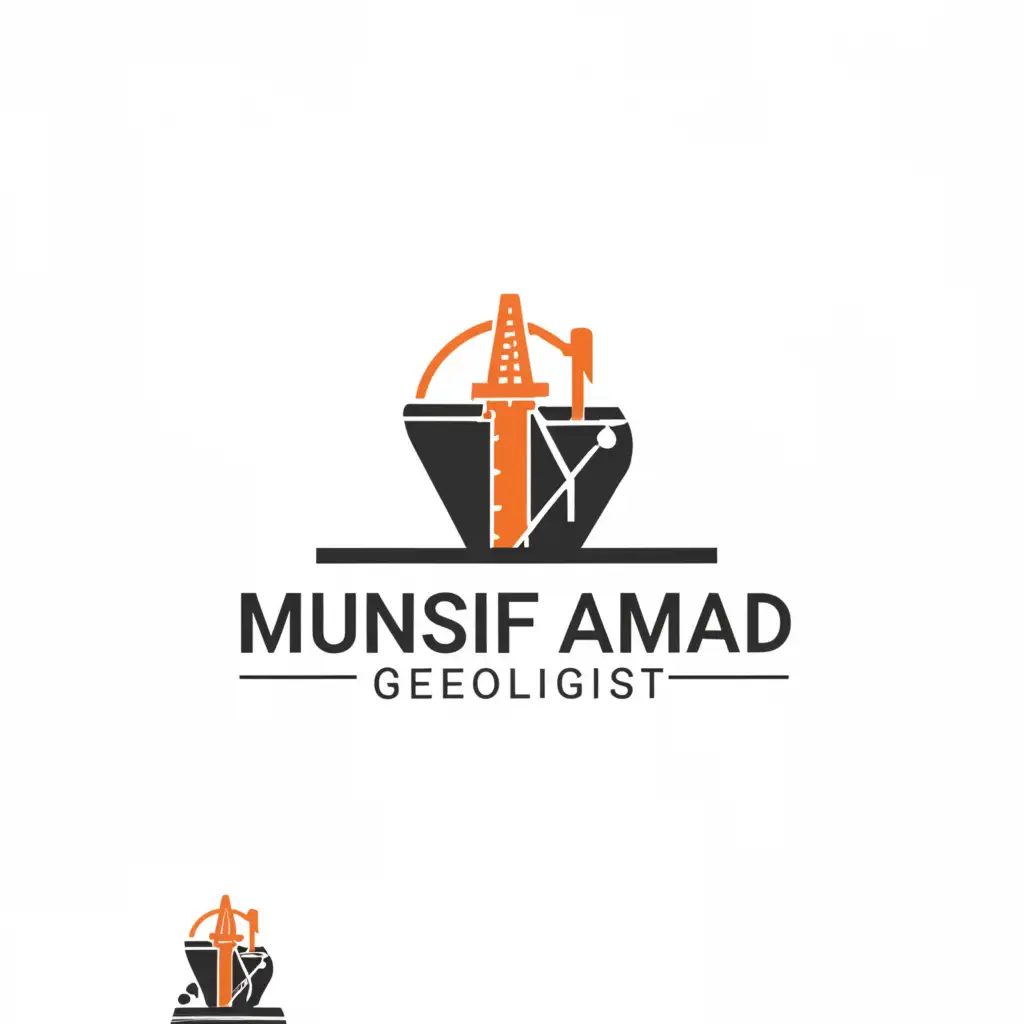 a logo design,with the text "Munsif ahmad geologist", main symbol:Hammer of geology , oil rig,complex,be used in Construction industry,clear background